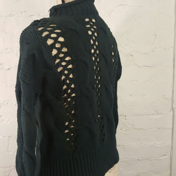 Express Small Crochet Forest Green Crop Sweater - Picture 6 of 8